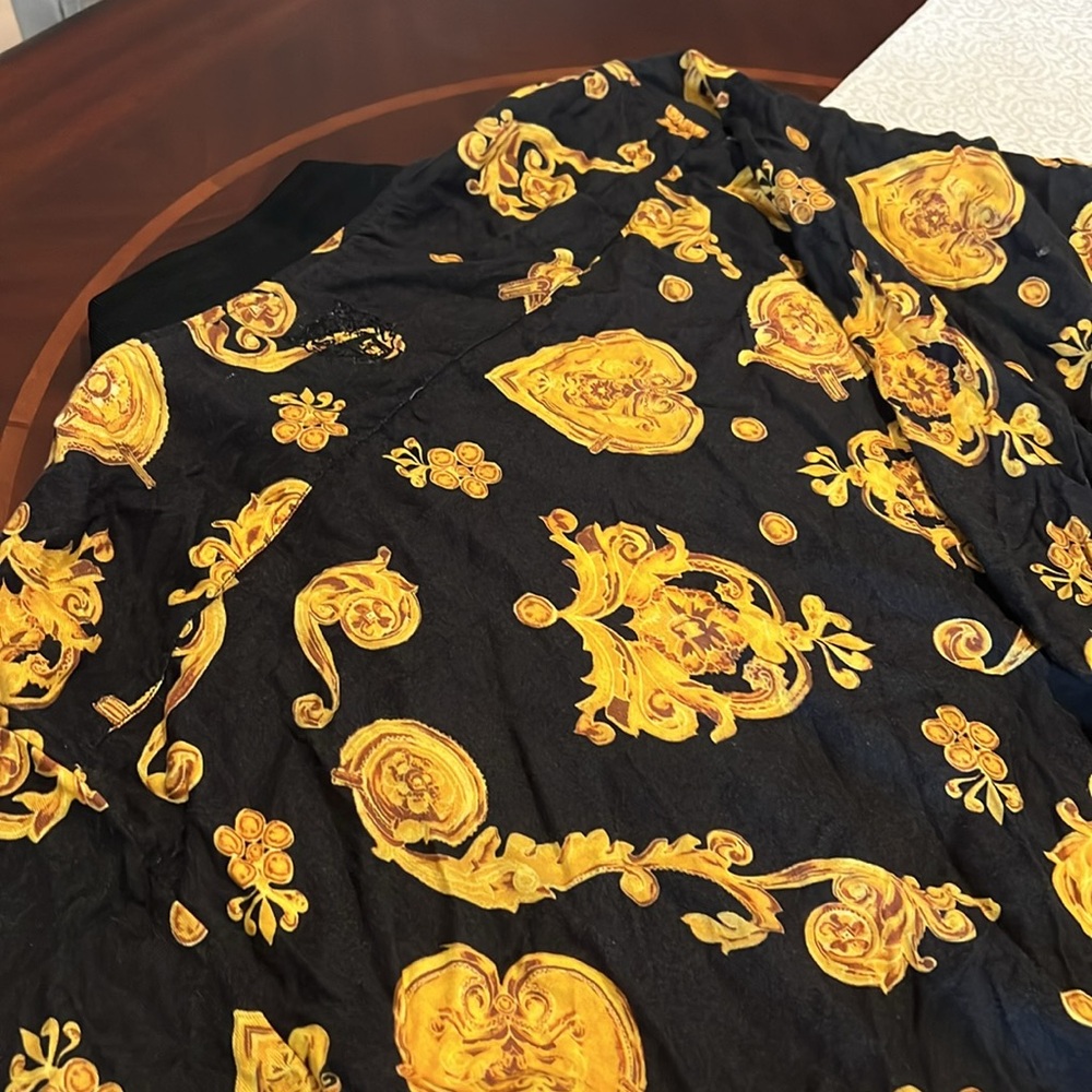 Denim & Flower Black Gold Baroque Print Bomber Jacket Mens Streetwear Zip Up - Picture 8 of 11